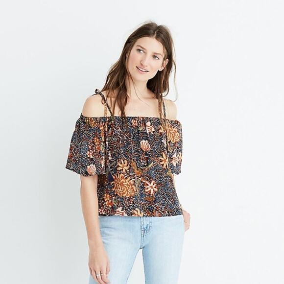 Madewell Silk Cold-Shoulder Top in Sea Floral - Picture 1 of 9